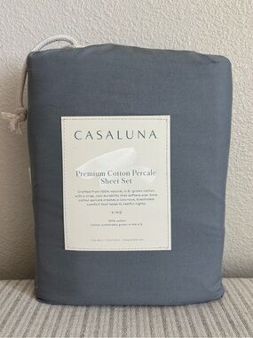 NWT King 400 Thread Count Percale Sheet Set Mineral Blue - Casaluna